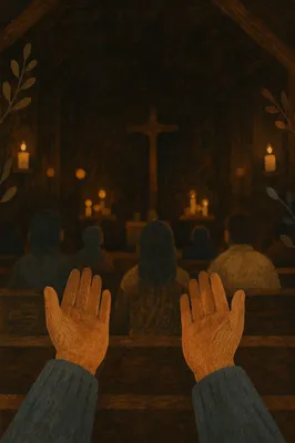 Silhouetted Hands in Dim Chapel Light