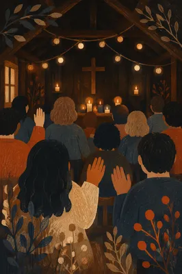 Warm Bokeh Lights in Chapel Gathering