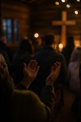 Raised Hands in Dim Chapel Light