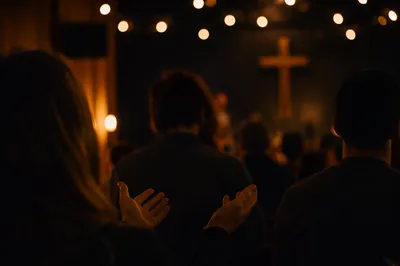 Warm Bokeh Lights in Chapel Interior