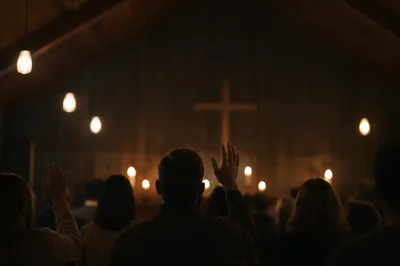 Candlelit Chapel Gathering with Soft Bokeh