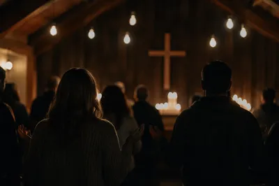 Evening Worship Gathering in Wooden Chapel