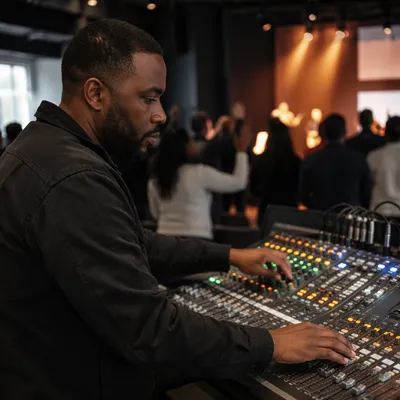 Audio Engineer at Church Mixing Console