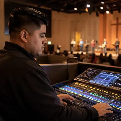 Church Sound Technician at Audio Console