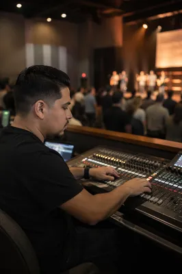 Church Sound Technician at Audio Console