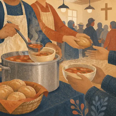 Church Soup Kitchen Volunteers Serving Meals