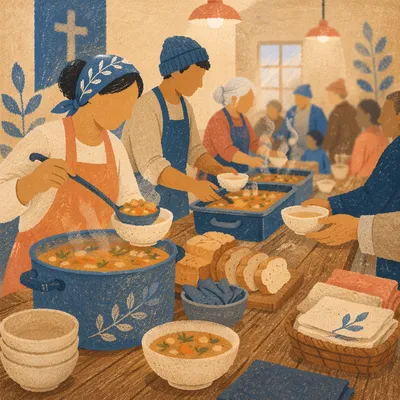Church Soup Kitchen Meal Service Close-Up
