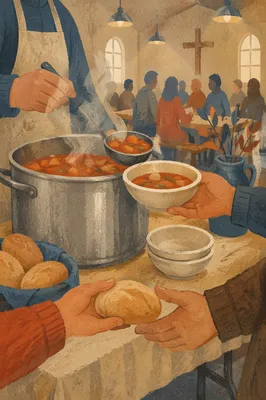 Church Soup Kitchen Volunteers Serving Meals