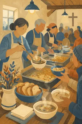 Church Soup Kitchen Volunteers Serving Meals
