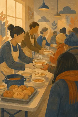 Church Soup Kitchen Volunteers Serving Meals