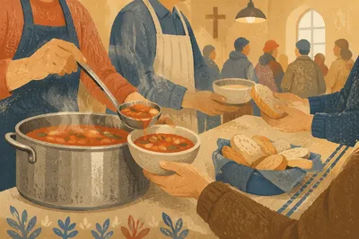Church Soup Kitchen Volunteers Serving Meals