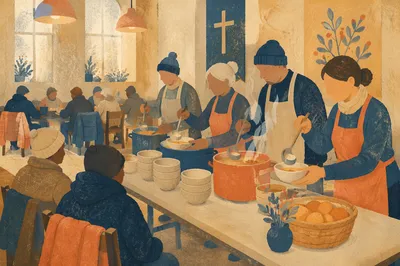 Church Soup Kitchen Volunteers Serving Meals