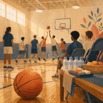 Church Basketball Outreach in Warm Gym Light