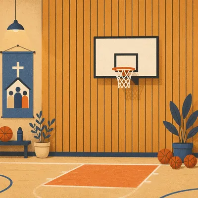 Church Gym Basketball Hoop Before Youth Game