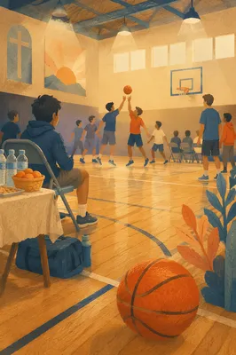 Church Basketball Outreach in Warm Gym Light