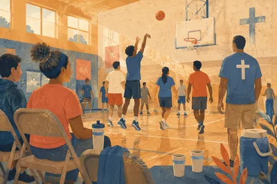 Church Basketball Outreach in Warm Gym Light