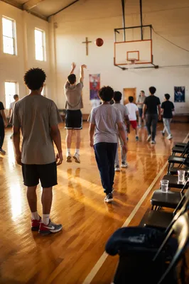 Church Basketball Outreach in Warm Gym Light