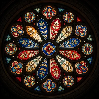 Colorful Rose Window in Quiet Church