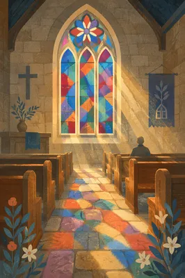 Colorful Stained Glass Light in Sanctuary