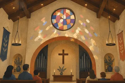 Colorful Stained Glass Light in Modern Chapel