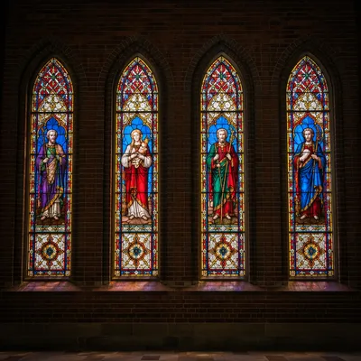 Colorful Stained Glass in Quiet Church