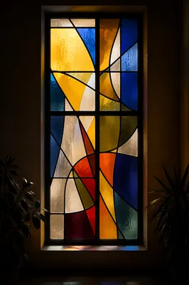 Colorful Stained Glass in Quiet Chapel