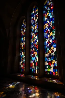 Colorful Stained Glass in Quiet Chapel