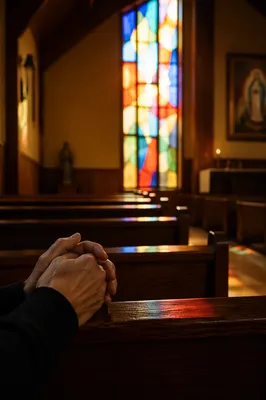 Stained Glass Light Over Chapel Pews