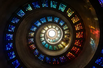Colorful Stained Glass Spiral Chapel Ceiling