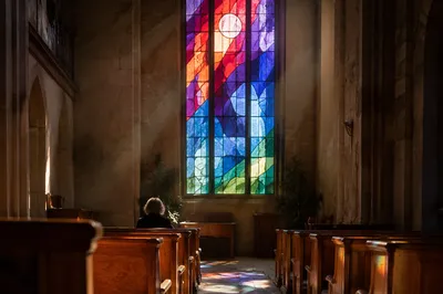Colorful Stained Glass Light in Sanctuary