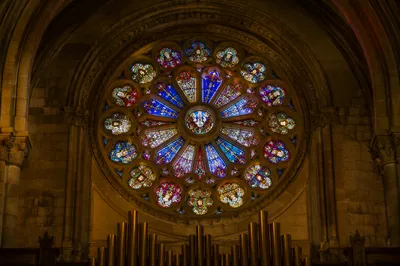 Colorful Rose Window in Stone Sanctuary
