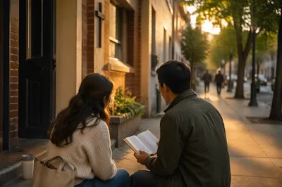 Street Evangelism Conversation Outside Community Church
