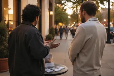 Street Evangelism Faith Conversation at Dusk