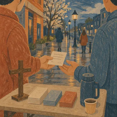 Street Evangelism at Rainy Dusk