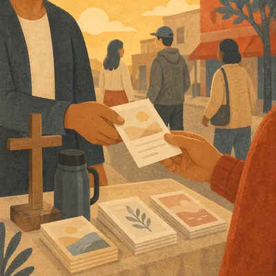 Street Evangelism Leaflet Exchange at Golden Hour