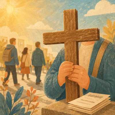 Street Evangelism Cross in Golden Light