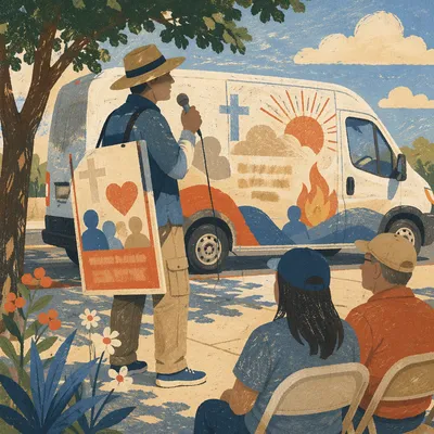 Outdoor Street Evangelism in Afternoon Light