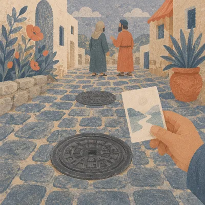Faith Leaflet Offered on Cobblestone Street