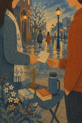 Street Evangelism at Rainy Dusk