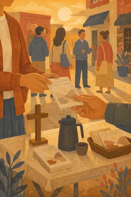 Street Evangelism Leaflet Exchange at Golden Hour
