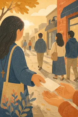 Golden Hour Street Evangelism on Urban Sidewalk