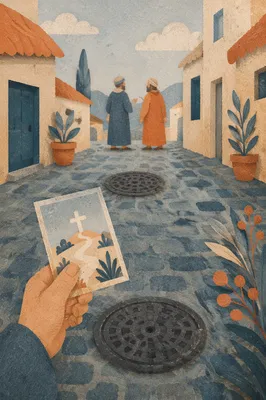 Gentle Street Evangelism on Cobblestone Path