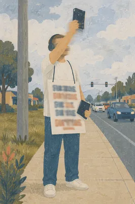 Street Evangelism Volunteer Sharing Faith Outdoors