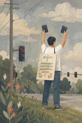 Street Evangelism Volunteer Sharing Faith Outdoors