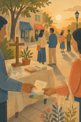 Peaceful Street Evangelism at Golden Hour