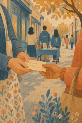 Street Evangelism Card Shared in Golden Light