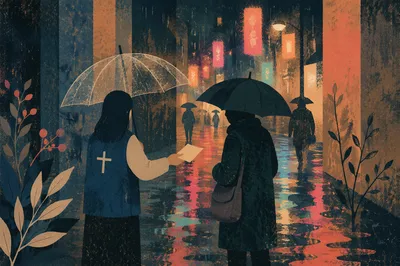 Rainy Alley Street Evangelism at Night