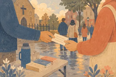 Street Evangelism Invitation After Spring Rain