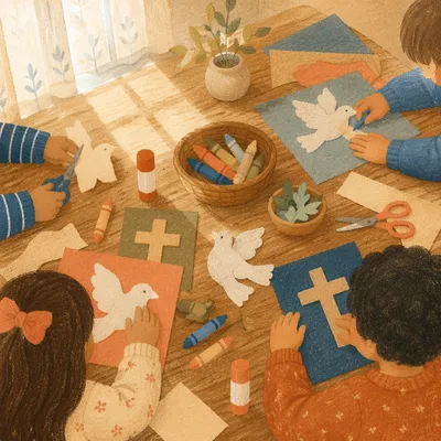 Sunday School Children Crafting Paper Doves