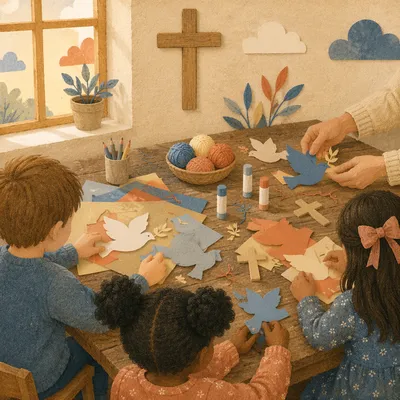 Sunday School Children Crafting Paper Doves